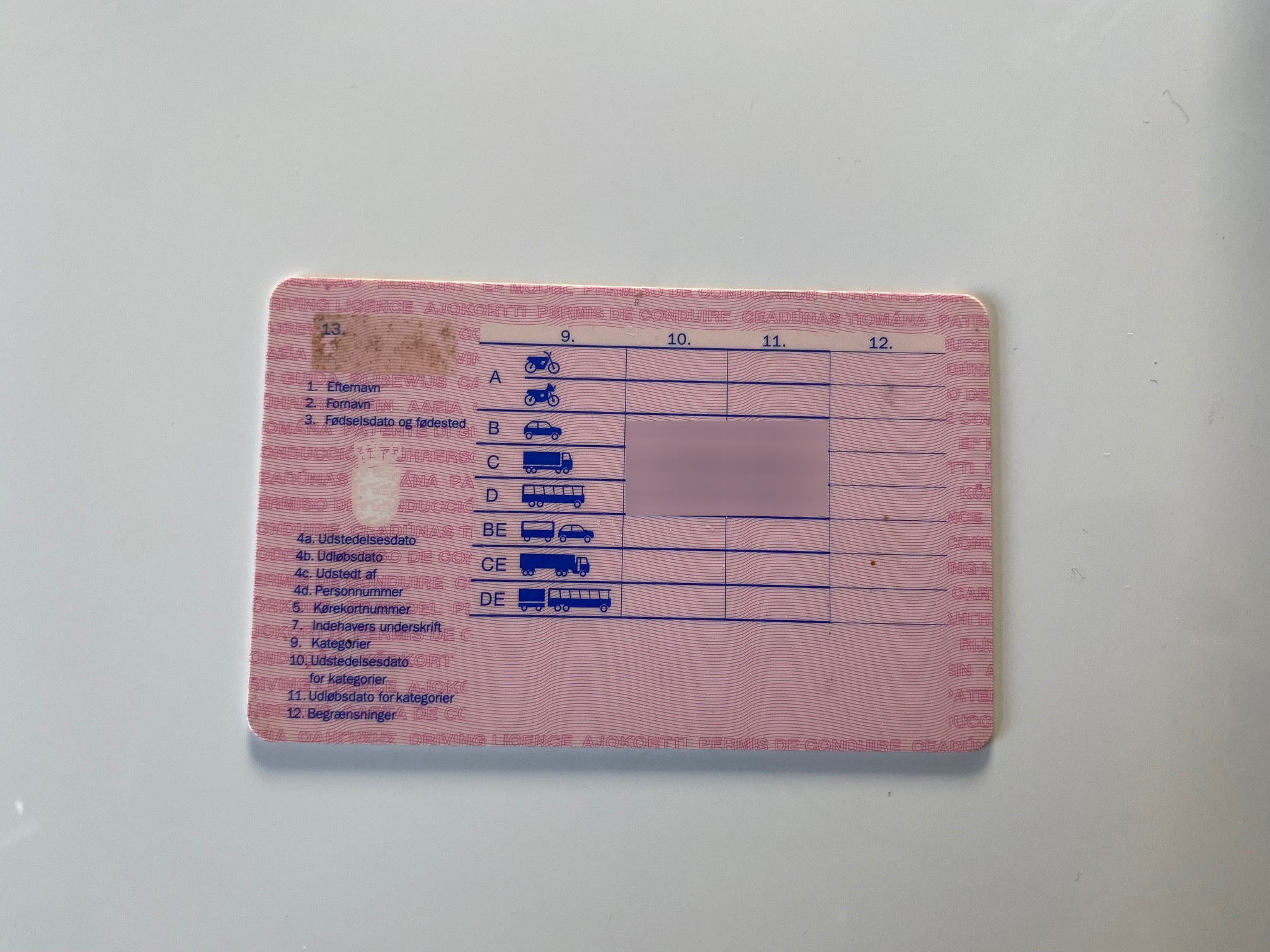 Bagside af kørekort