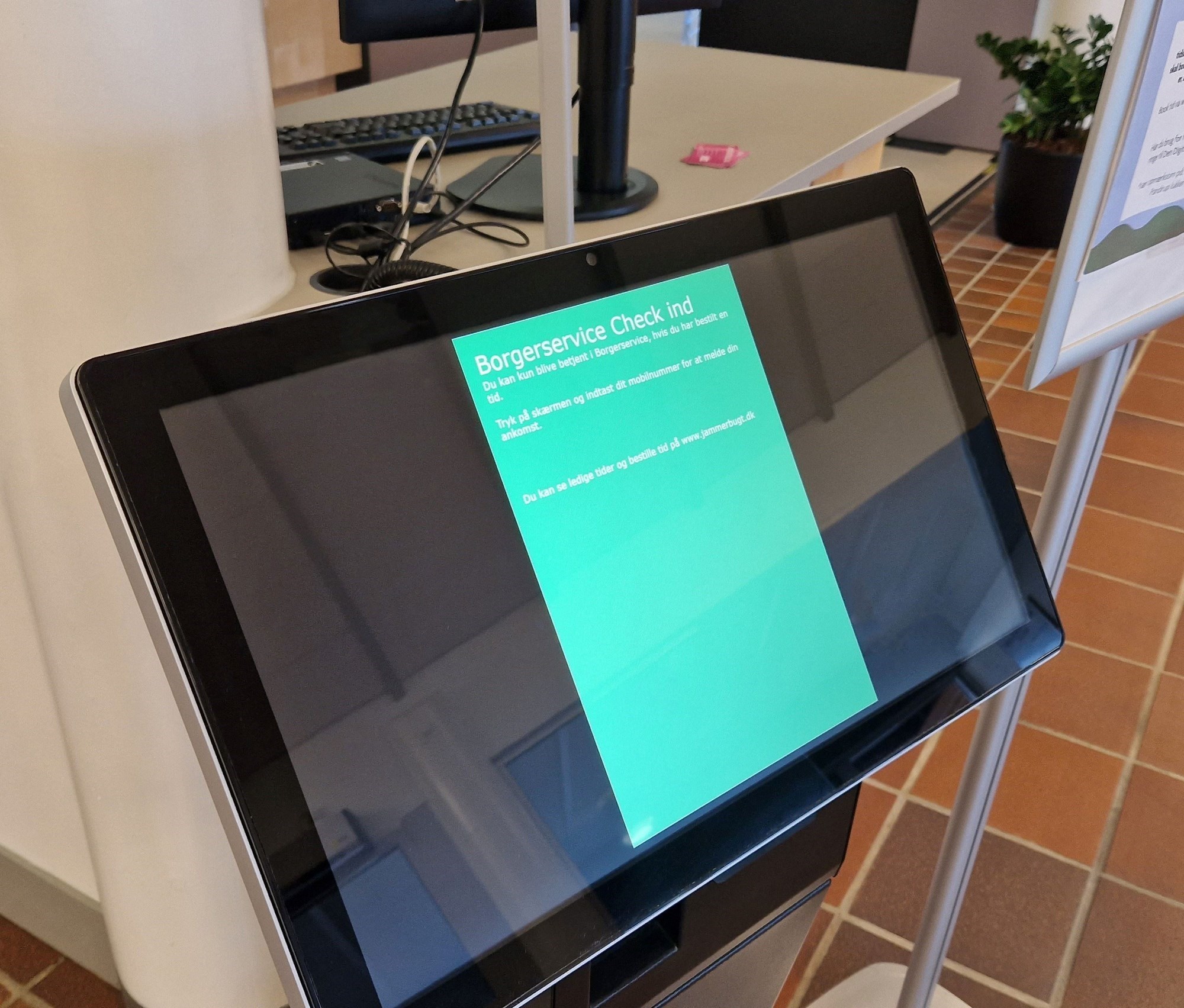 Skærm til check ind i Borgerservice